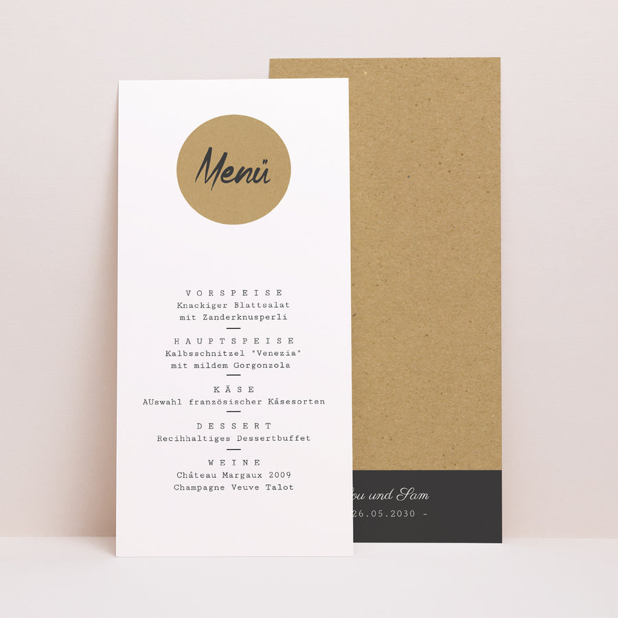 Menükarte Hochzeit Panoramatisches Porträt Traits & Kraft foto