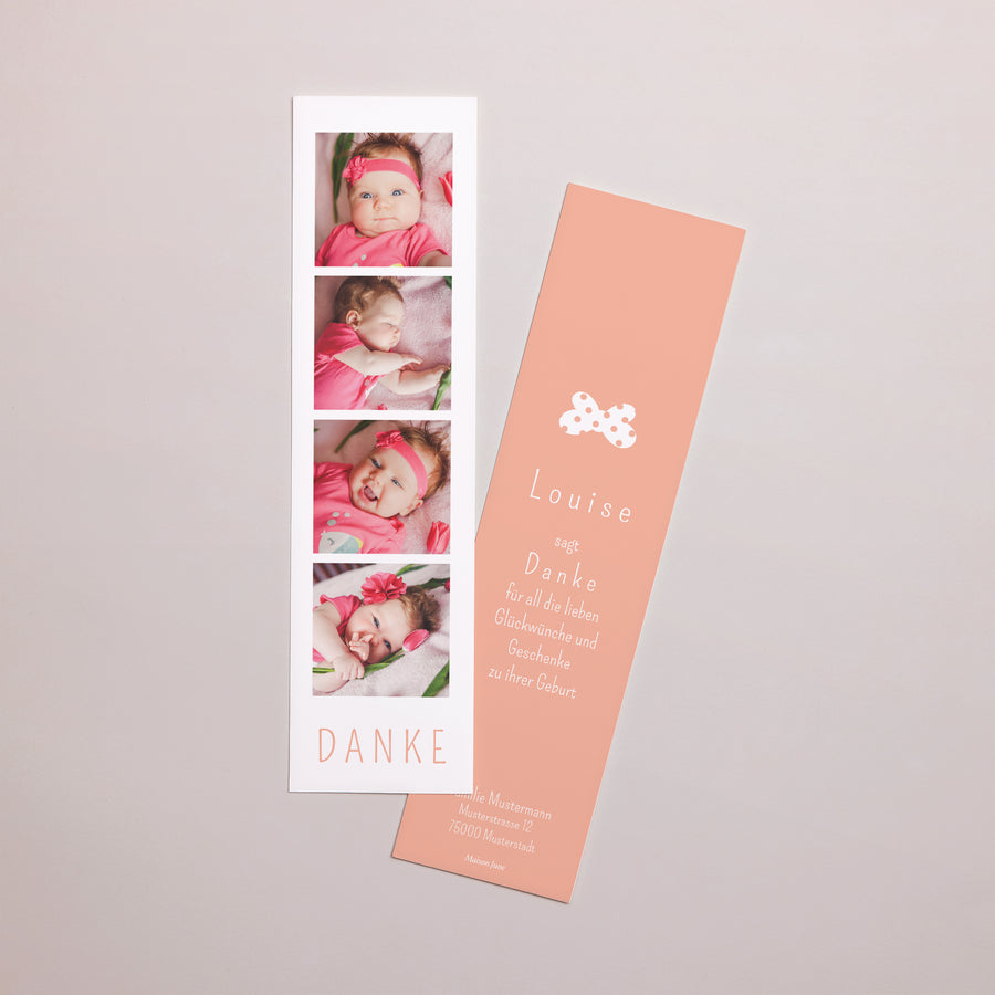 Dankeskarte Geburt Lesezeichen Polaroid Mädchen foto