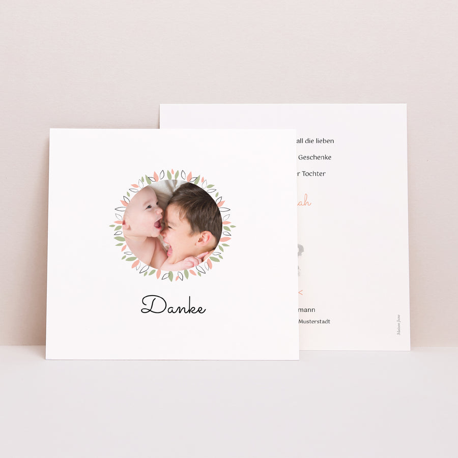 Dankeskarte Geburt Quadrat Koala Rose foto
