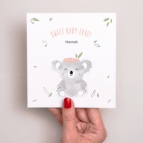 Geburtskarte Quadrat Koala Rose