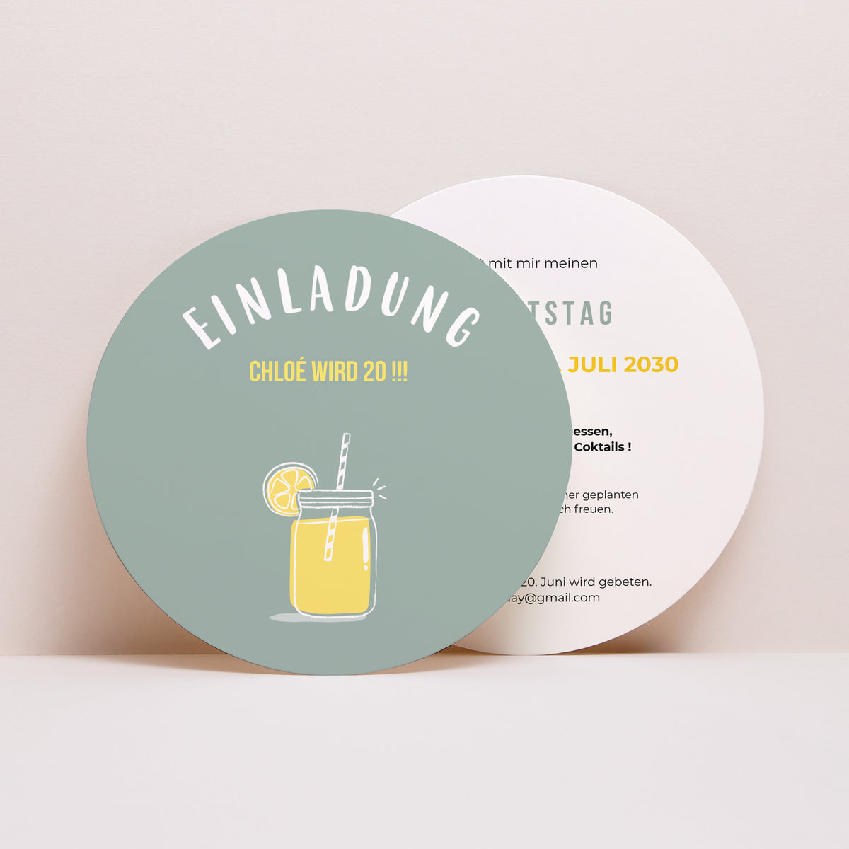 Einladungskarte Geburtstag Rund Limonaden-Bar foto