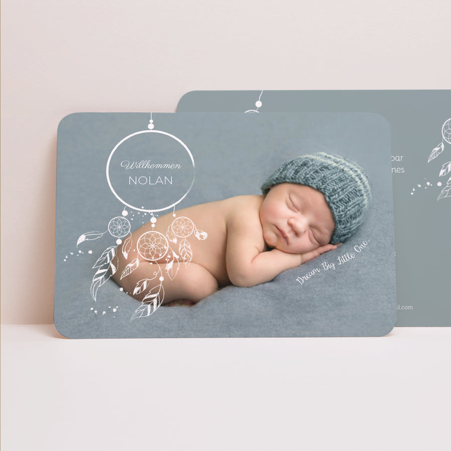 Geburtskarte Landschaft, abgerundete Ränder Dreamcatcher Boho foto