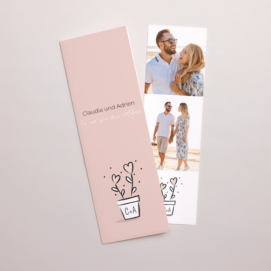 Hochzeitseinladung Fotoautomaten Lesezeichen 2 Herzen foto