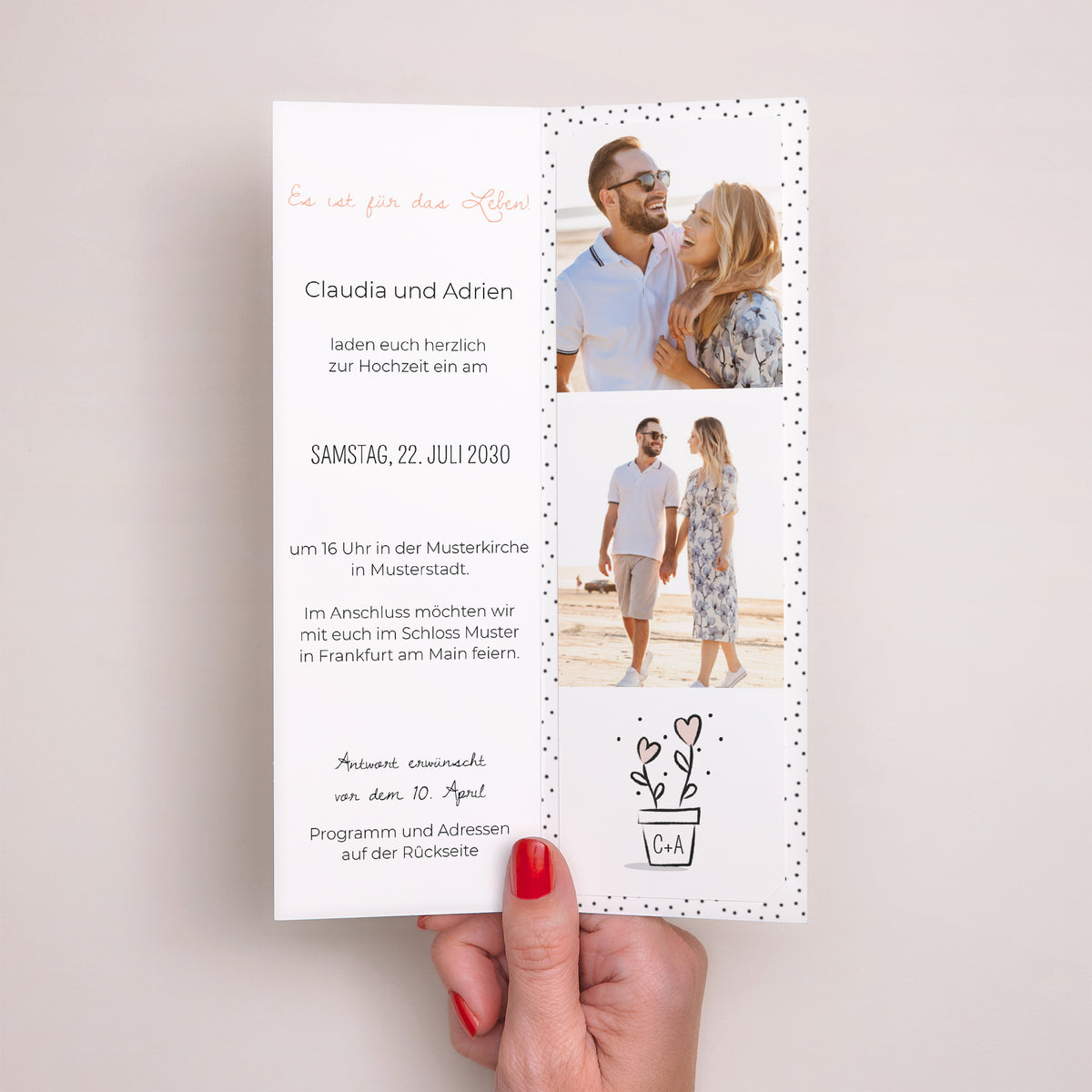Hochzeitseinladung Fotoautomaten Lesezeichen 2 Herzen foto N° 2