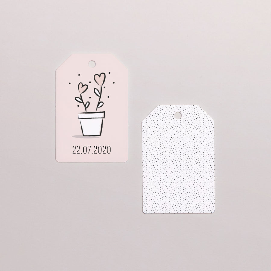 Vorgelochtes Etikett Hochzeit Fähnchen 2 Herzen foto