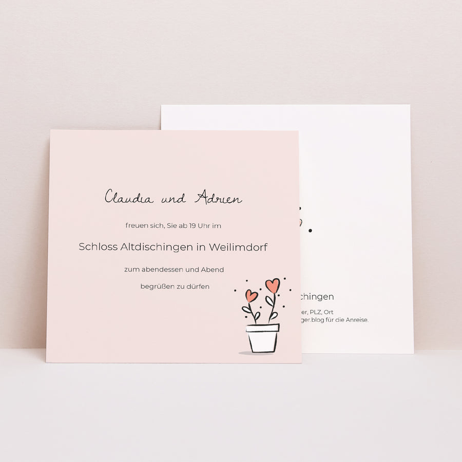 Beilegekarte Hochzeit Quadrat 2 Herzen foto