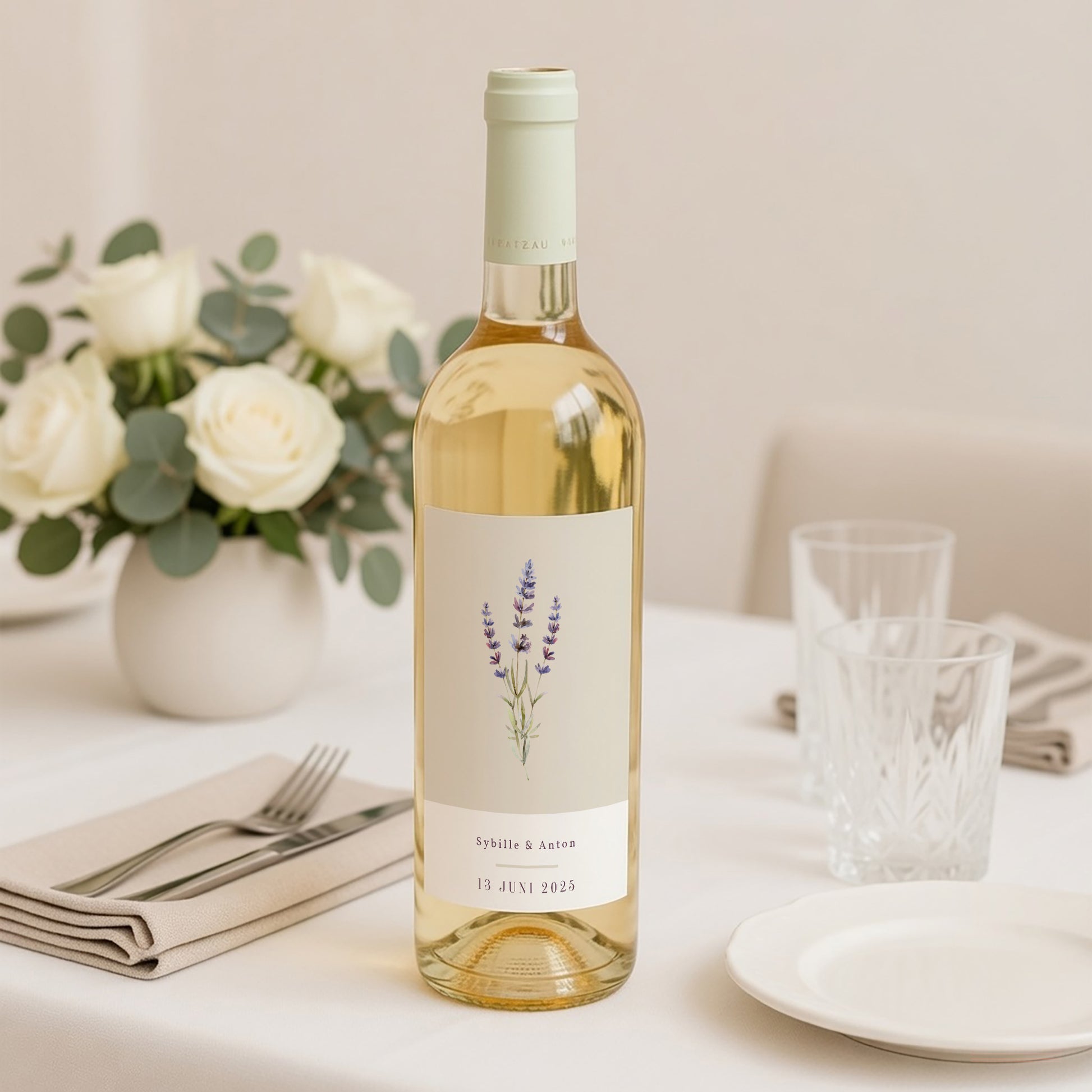 Flaschenetikett Hochzeit Porträt Lavendelstrauß foto N° 2