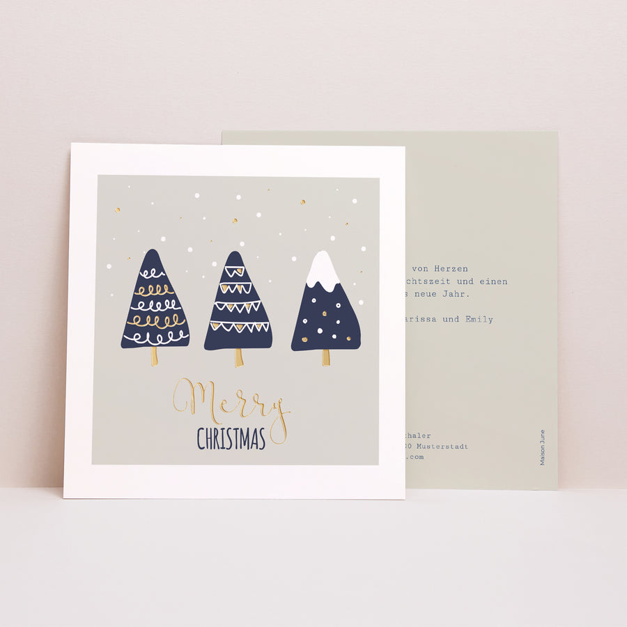 Weihnachtskarte Weihnachten Quadrat Stilisierte Tannenbäume foto