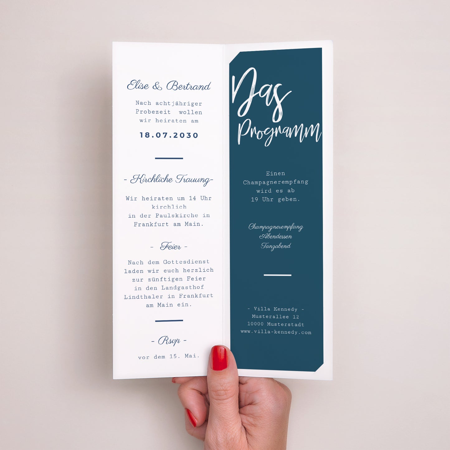 Hochzeitseinladung Fotoautomaten Lesezeichen Das blaue Gold foto N° 2