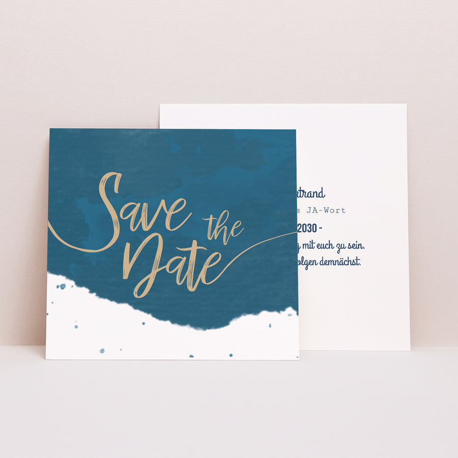 Save the date Karte Hochzeit Quadrat Das blaue Gold foto
