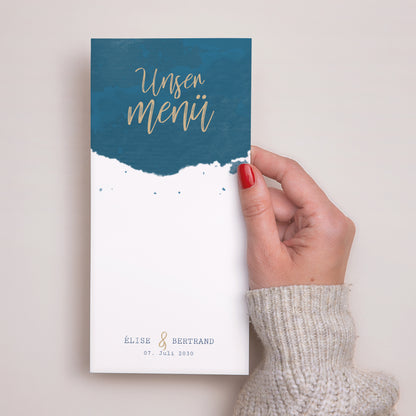 Menükarte Hochzeit Panoramatisches Porträt Das blaue Gold foto N° 2