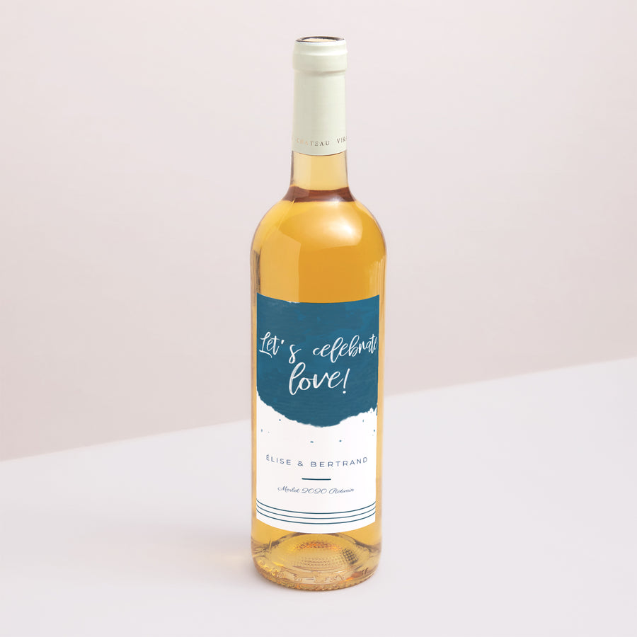 Flaschenetikett Hochzeit Porträt Das blaue Gold foto