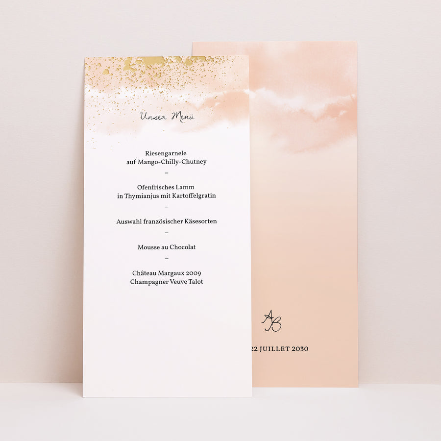 Menükarte Hochzeit Panoramatisches Porträt Aquarello foto