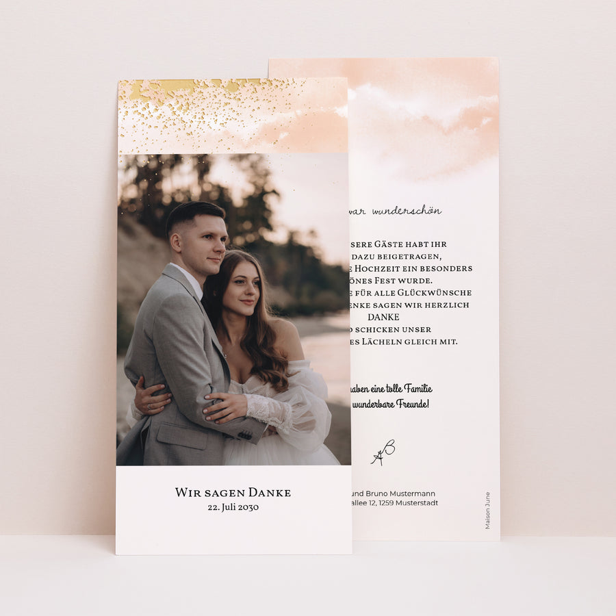 Dankeskarte Hochzeit Panoramatisches Porträt Aquarello foto