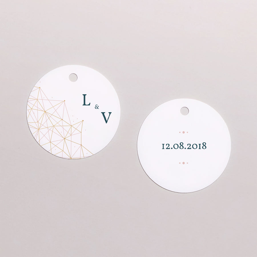 Vorgelochtes Etikett Hochzeit Runde Konstellation foto