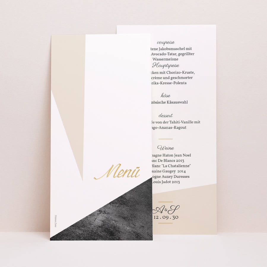 Menükarte Hochzeit Panoramatisches Porträt Mineralien foto
