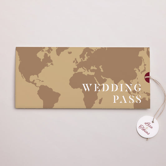 Hochzeitseinladung Mappe 2 Karten, Etikett Wedding Pass foto