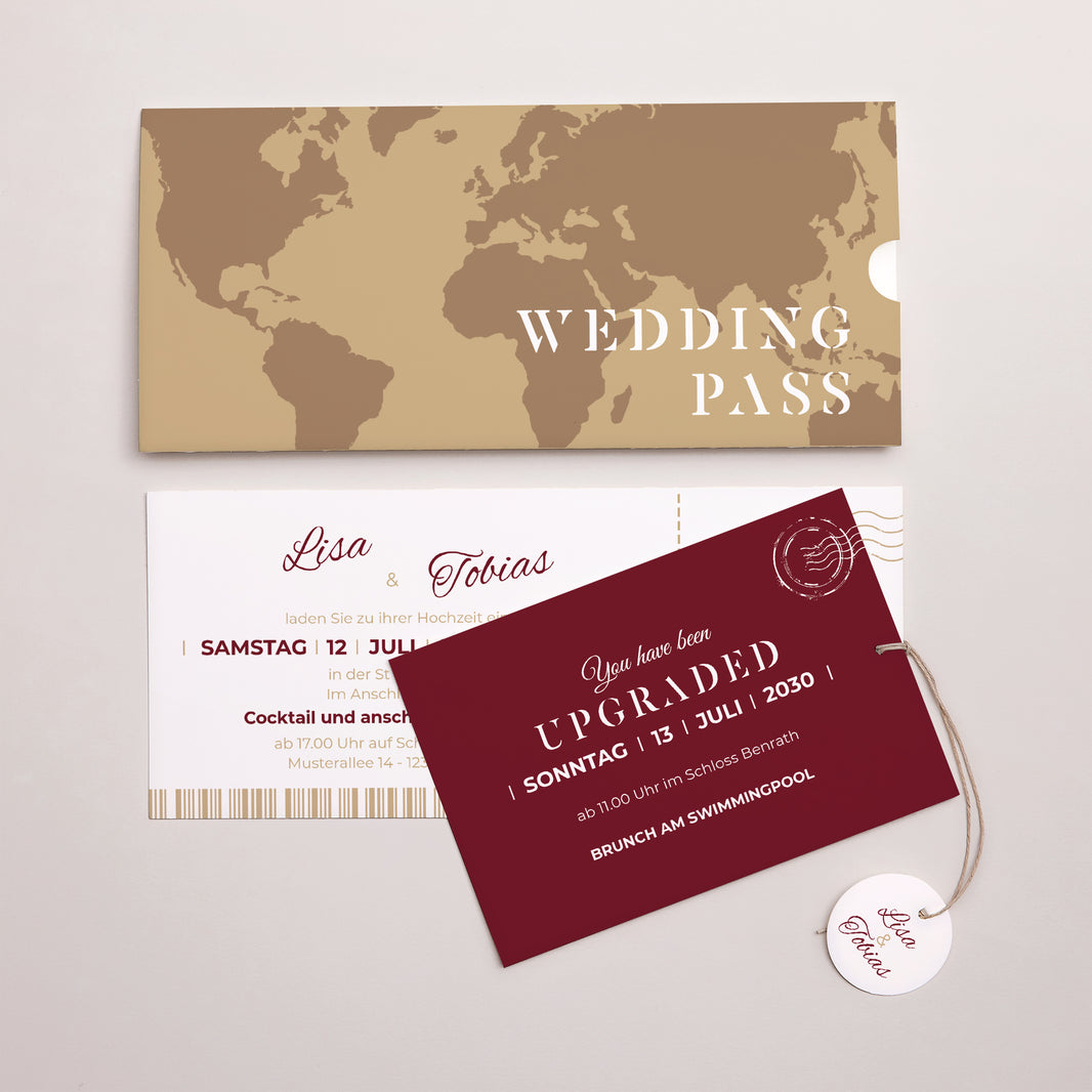 Einladungskarte Hochzeit Mappe 2 Karten, Etikett Wedding Pass foto N° 3