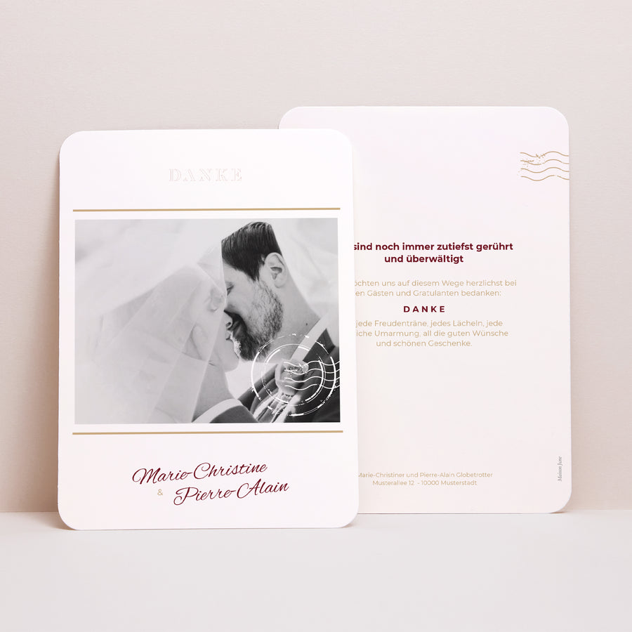 Dankeskarte Hochzeit Porträt, abgerundete Kanten Wedding Pass foto