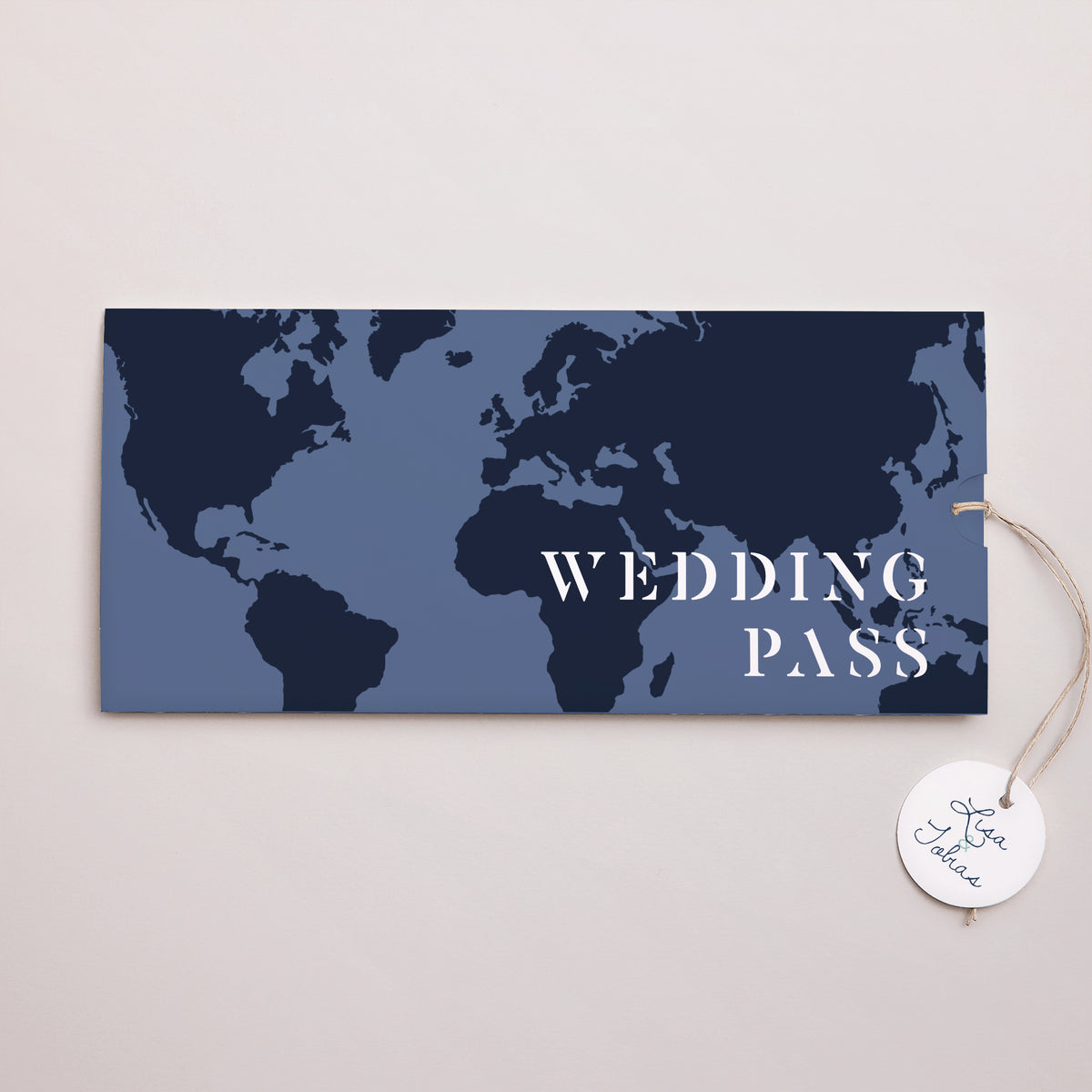 Hochzeitseinladung Mappe 2 Karten, Etikett Blue Wedding Pass foto