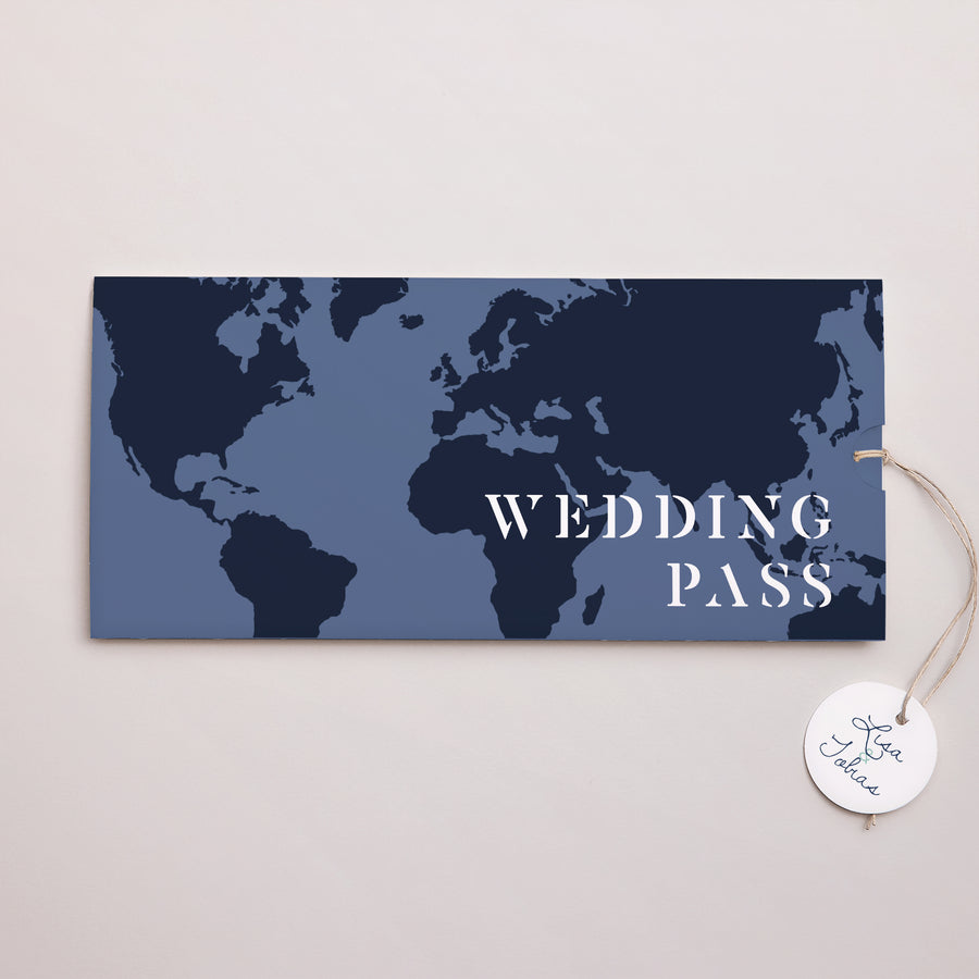 Hochzeitseinladung Mappe 2 Karten, Etikett Blue Wedding Pass foto