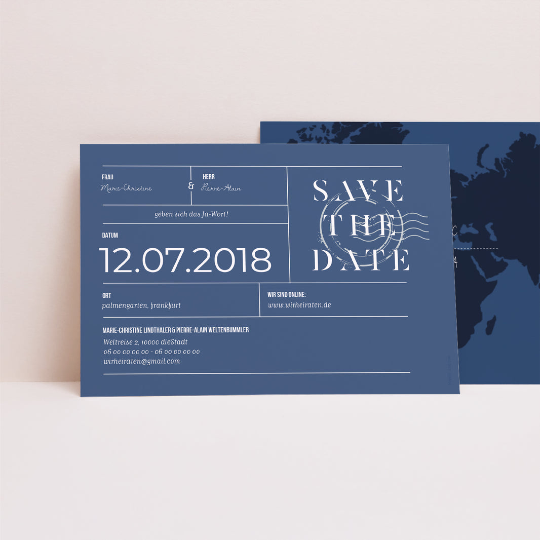 Save the date Karte Hochzeit Landschaft Blue Wedding Pass foto N° 1