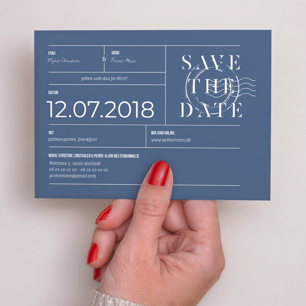 Save the date Karte Hochzeit Landschaft Blue Wedding Pass foto N° 3