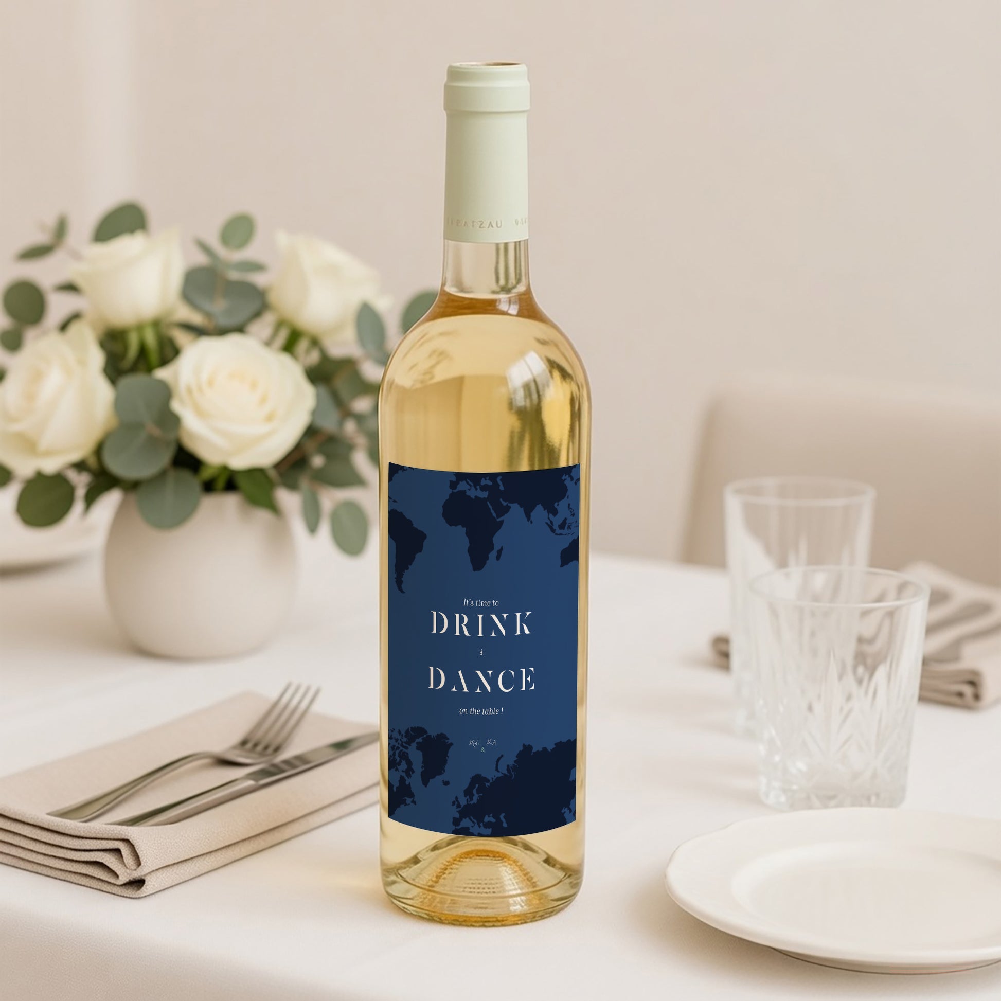 Flaschenetikett Hochzeit Porträt Blue Wedding Pass foto N° 2