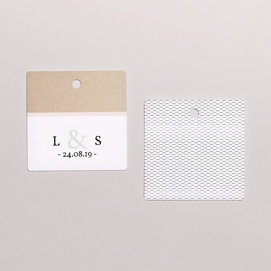 Vorgelochtes Etikett Hochzeit quadratisch Kraft & Farbe foto