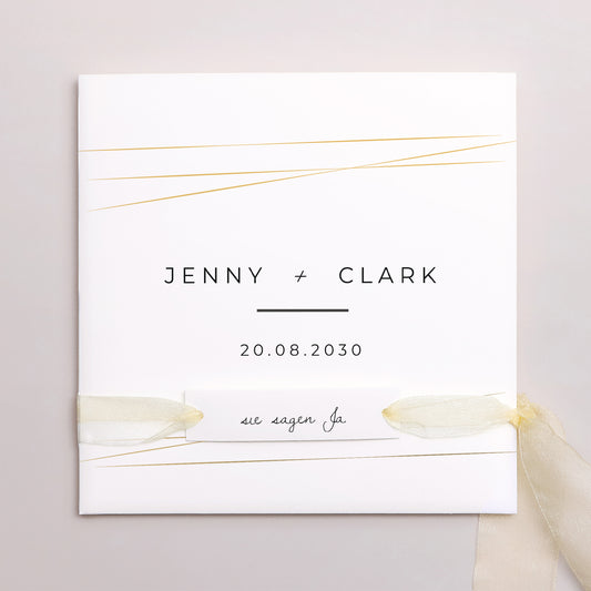 Hochzeitseinladung Quadratische Hülle, 3 Karten, Etikett Minimalistischer Chic foto