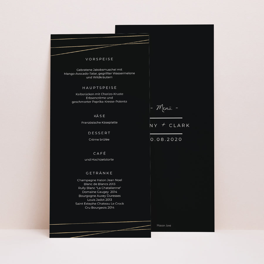 Menükarte Hochzeit Panoramatisches Porträt Minimalistischer Chic foto