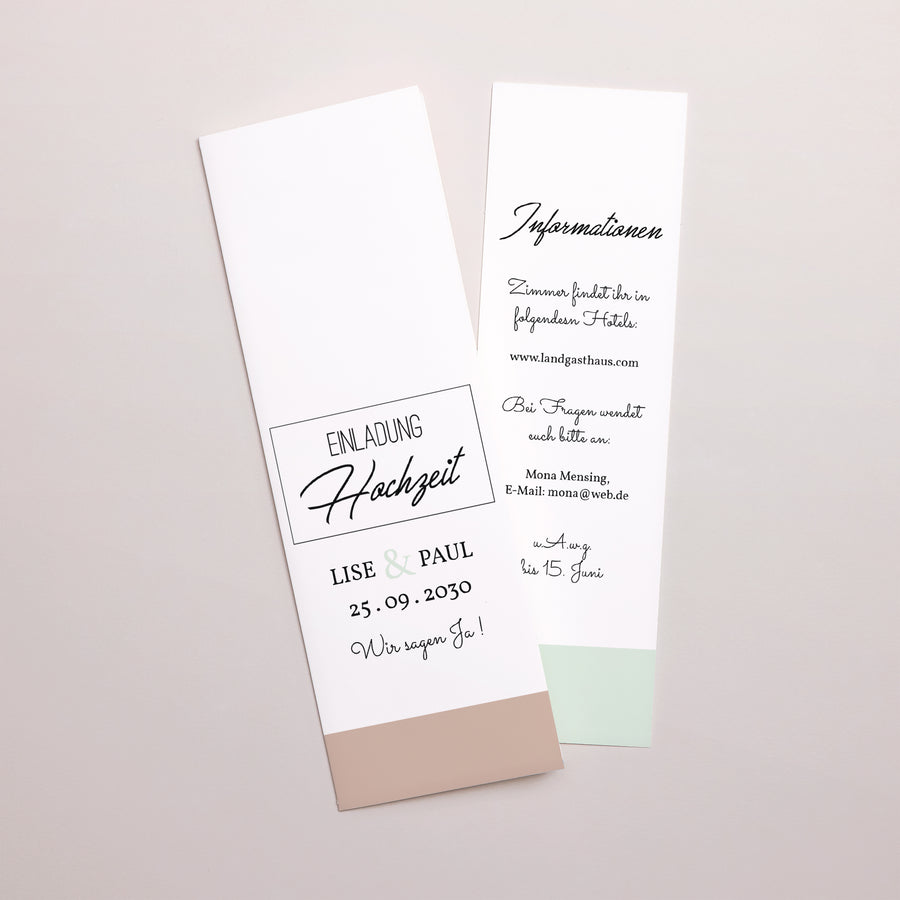 Hochzeitseinladung Fotoautomaten Lesezeichen Holz & Pastell foto