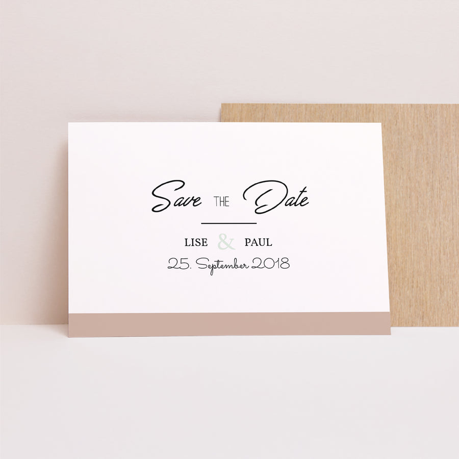 Save the date Karte Hochzeit Landschaft Holz & Pastell foto