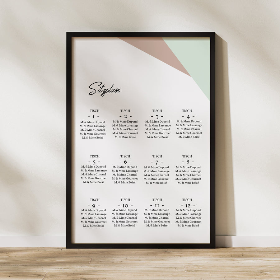 Sitzplan Hochzeit Porträt 60 x 90 cm Holz & Pastell foto