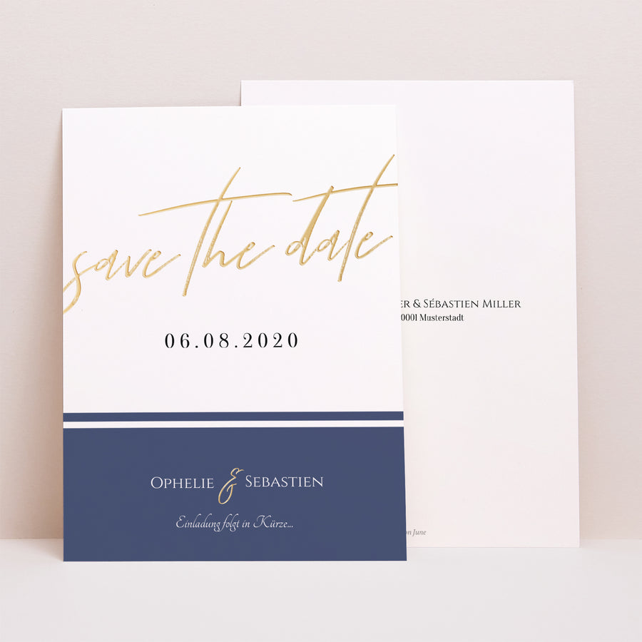 Save the date Karte Hochzeit Porträt Marinière or bleu foto