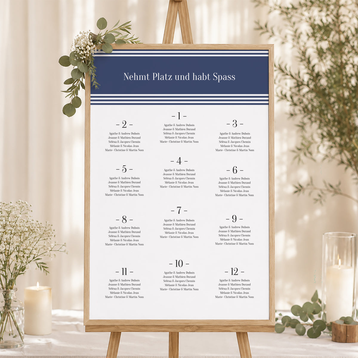 Sitzplan Hochzeit Porträt 60 x 90 cm Marinière or bleu foto N° 1