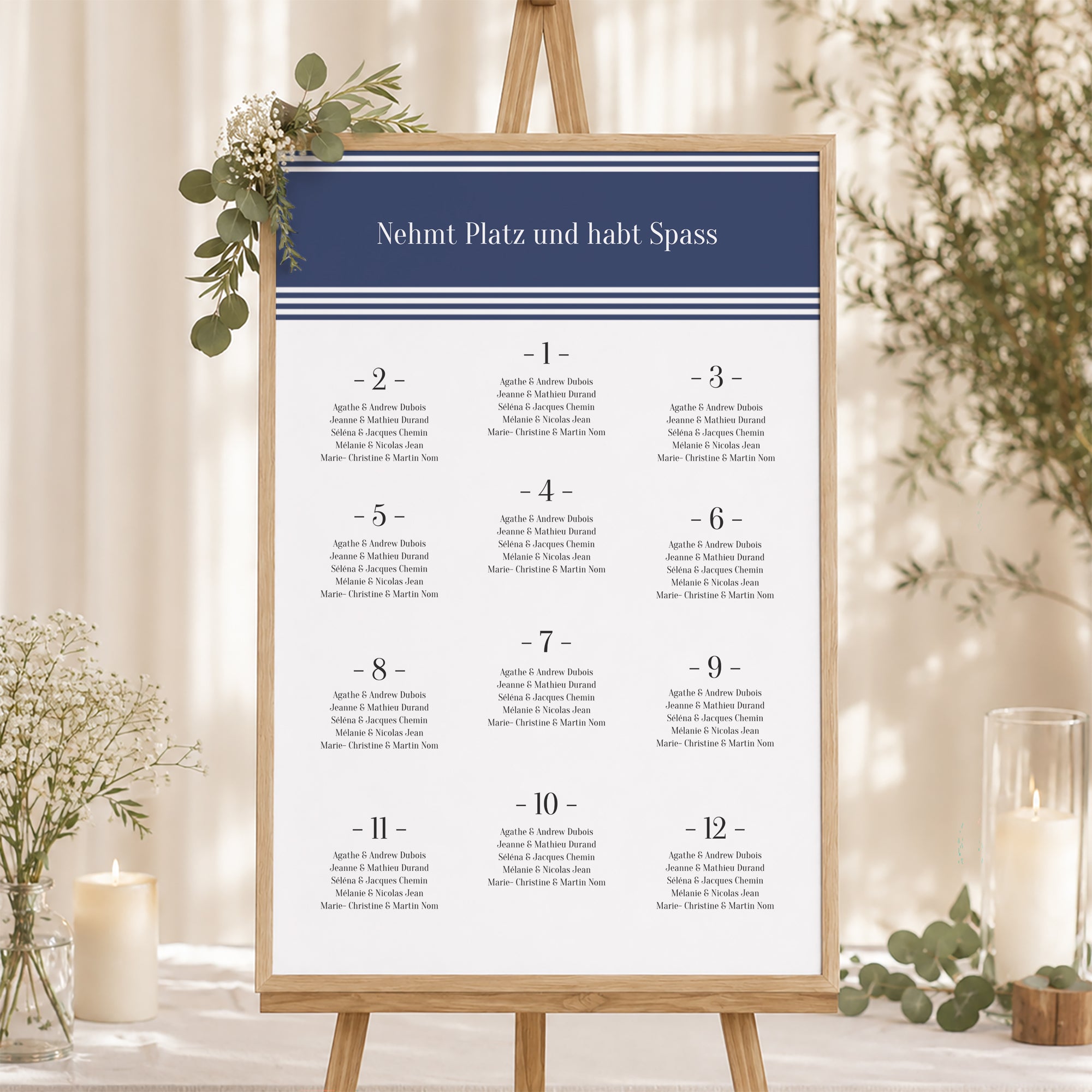 Sitzplan Hochzeit Porträt 60 x 90 cm Marinière or bleu foto N° 1