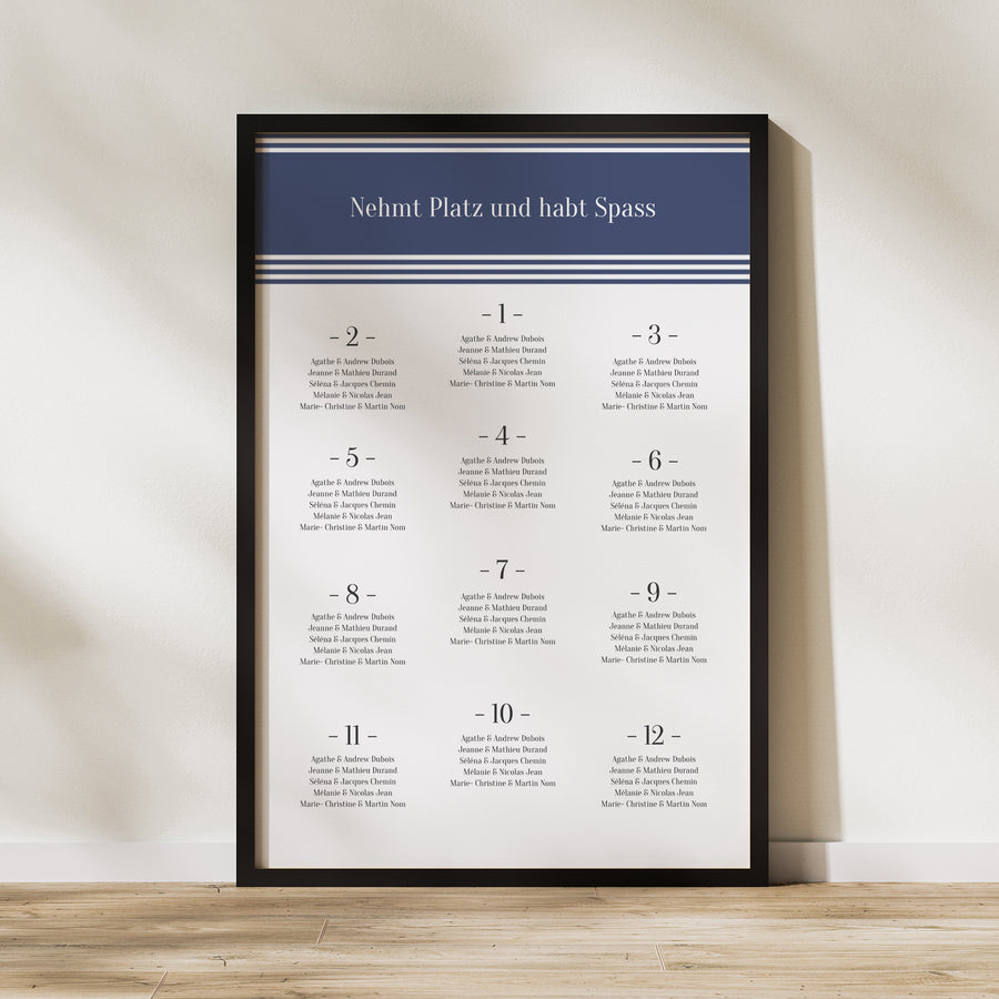Sitzplan Hochzeit Porträt 60 x 90 cm Marinière or bleu foto