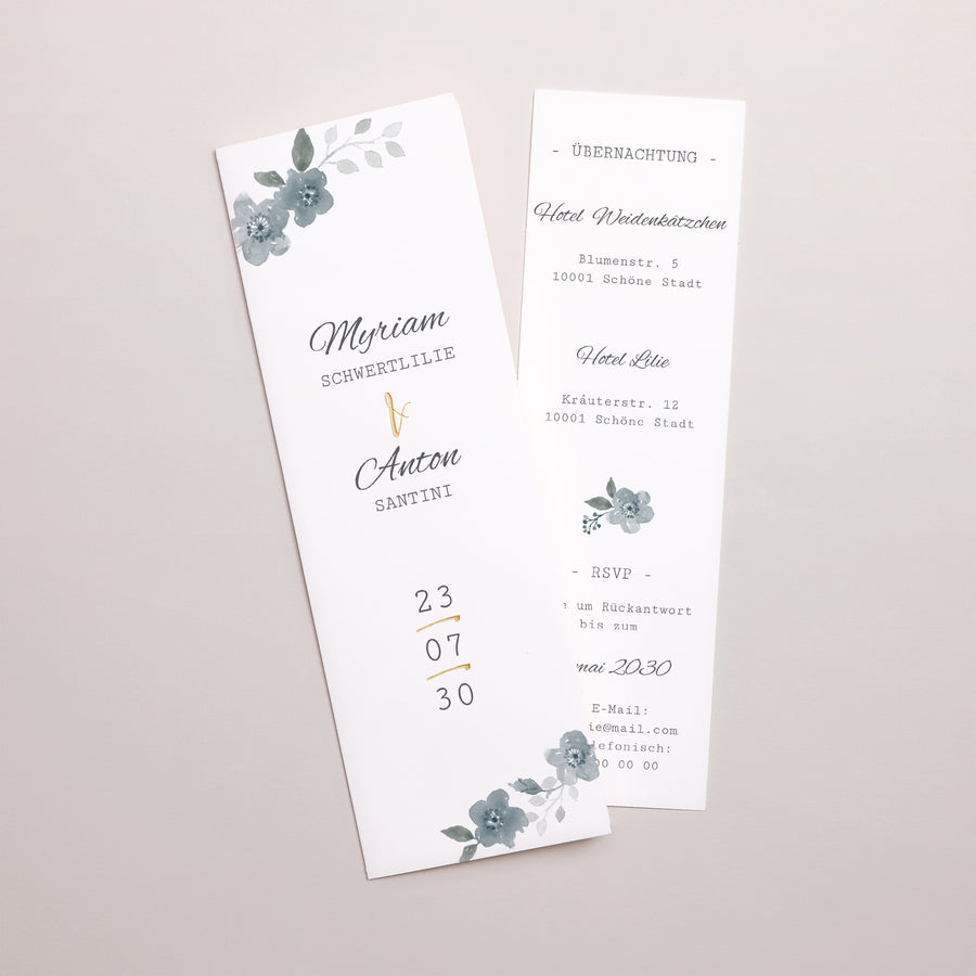 Hochzeitseinladung Fotoautomaten Lesezeichen Botanisches Blau foto