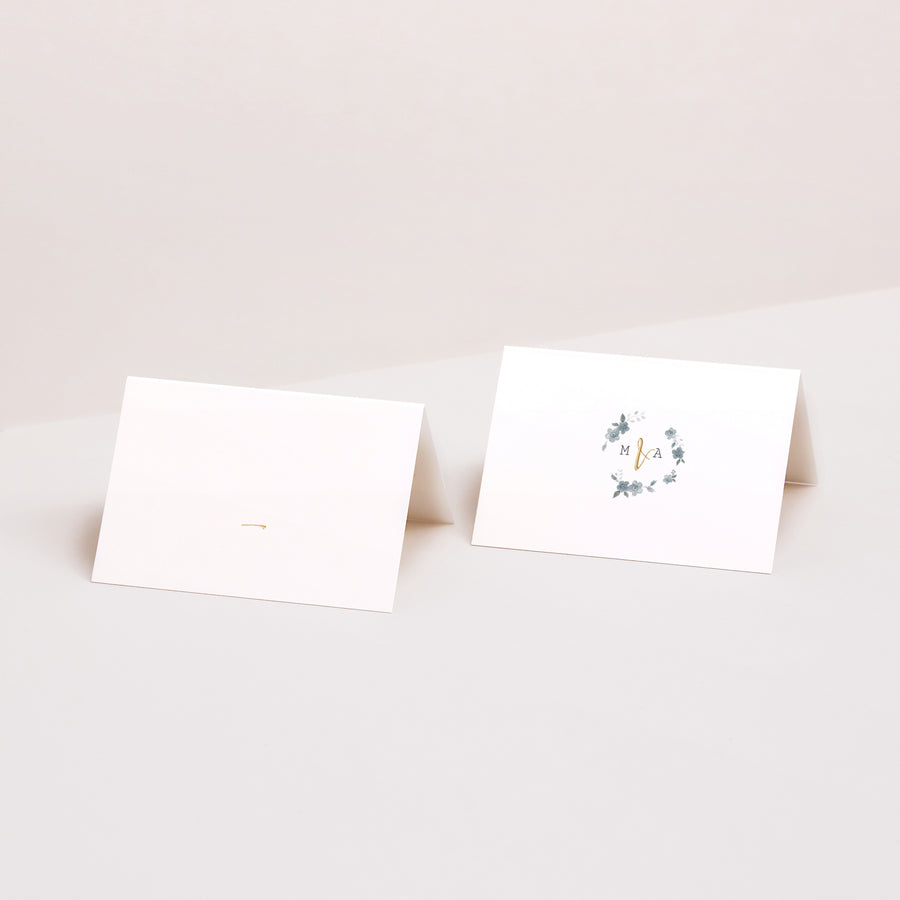 Tischkarten Hochzeit Quer Botanisches Blau foto