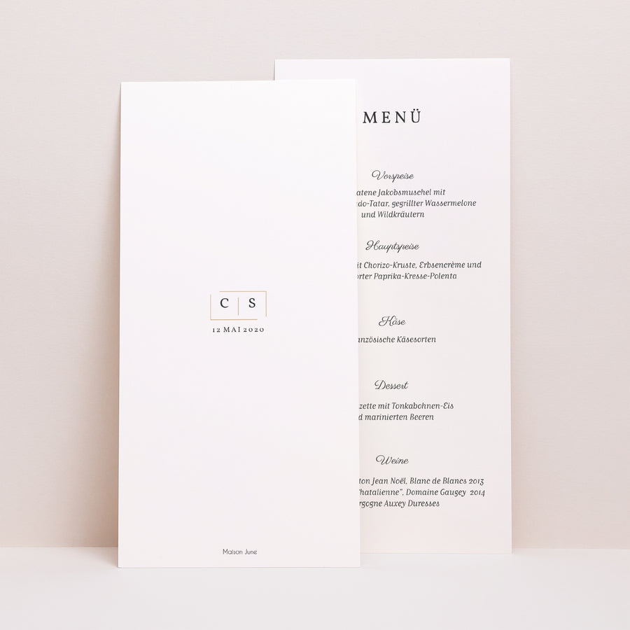 Menükarte Hochzeit Panoramatisches Porträt Goldene Tasten foto