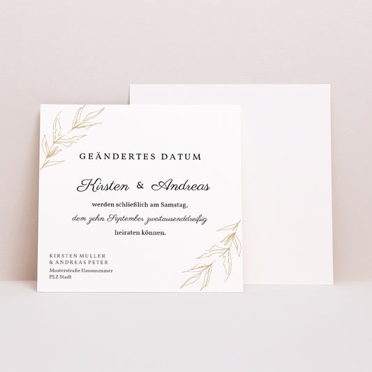 Beilegekarte Hochzeit Quadrat Minimalvegetarisch foto