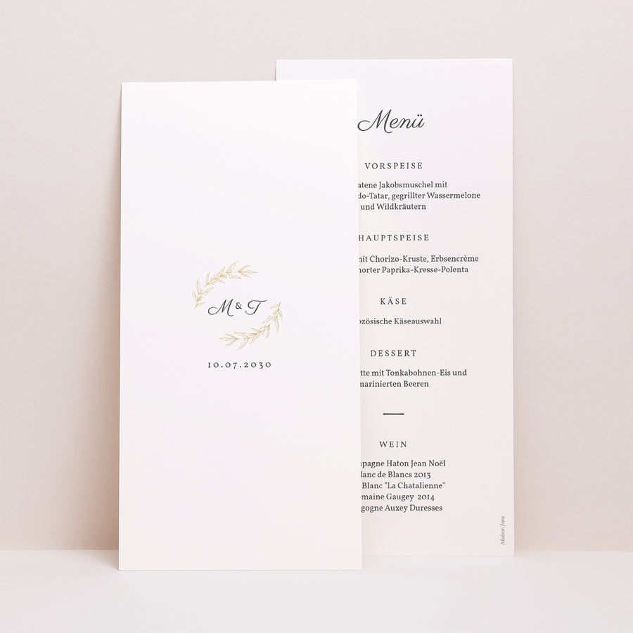 Menükarte Hochzeit Panoramatisches Porträt Minimalvegetarisch foto