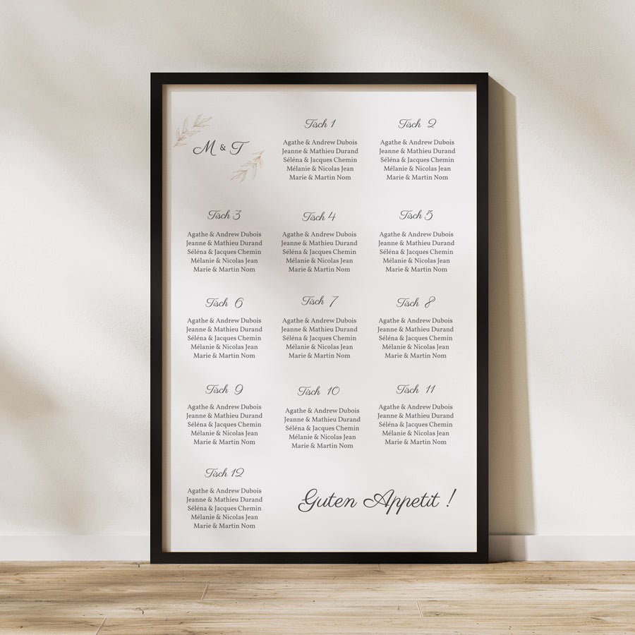 Sitzplan Hochzeit Porträt 60 x 90 cm Minimalvegetarisch foto