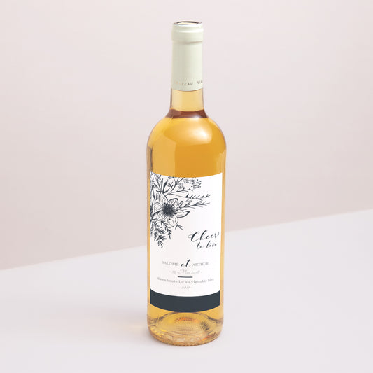 Flaschenetikett Hochzeit Porträt Florale Skizze foto