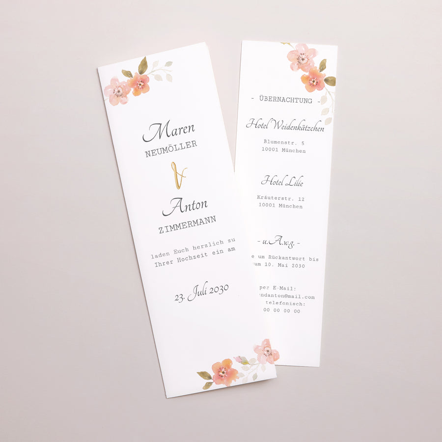Hochzeitseinladung Fotoautomaten Lesezeichen Botanische Rose foto