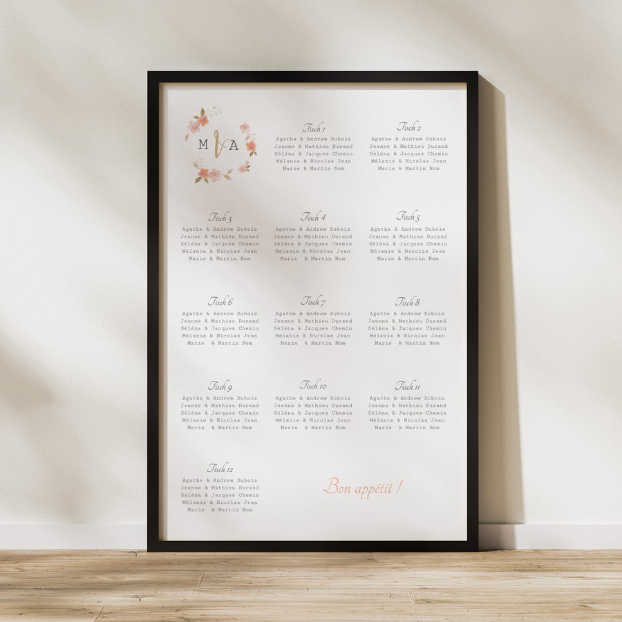 Sitzplan Hochzeit Porträt 60 x 90 cm Botanische Rose foto