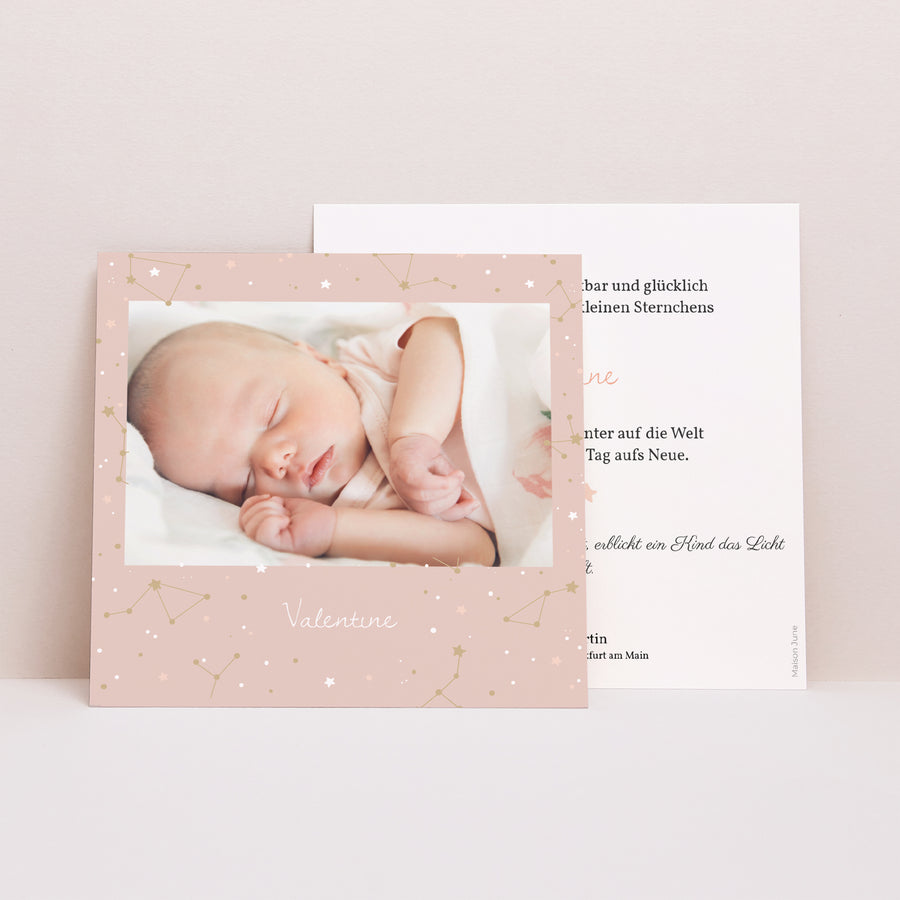Einladungskarte Geburt Quadrat Rosafarbenes Himmelsgewölbe foto