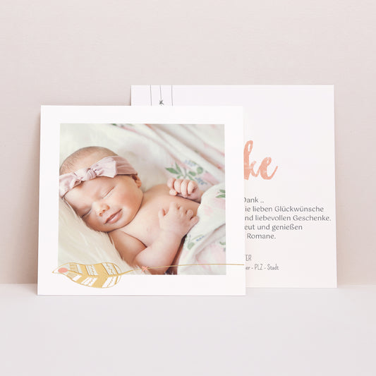 Dankeskarte Geburt Quadrat Traumfänger Gold foto