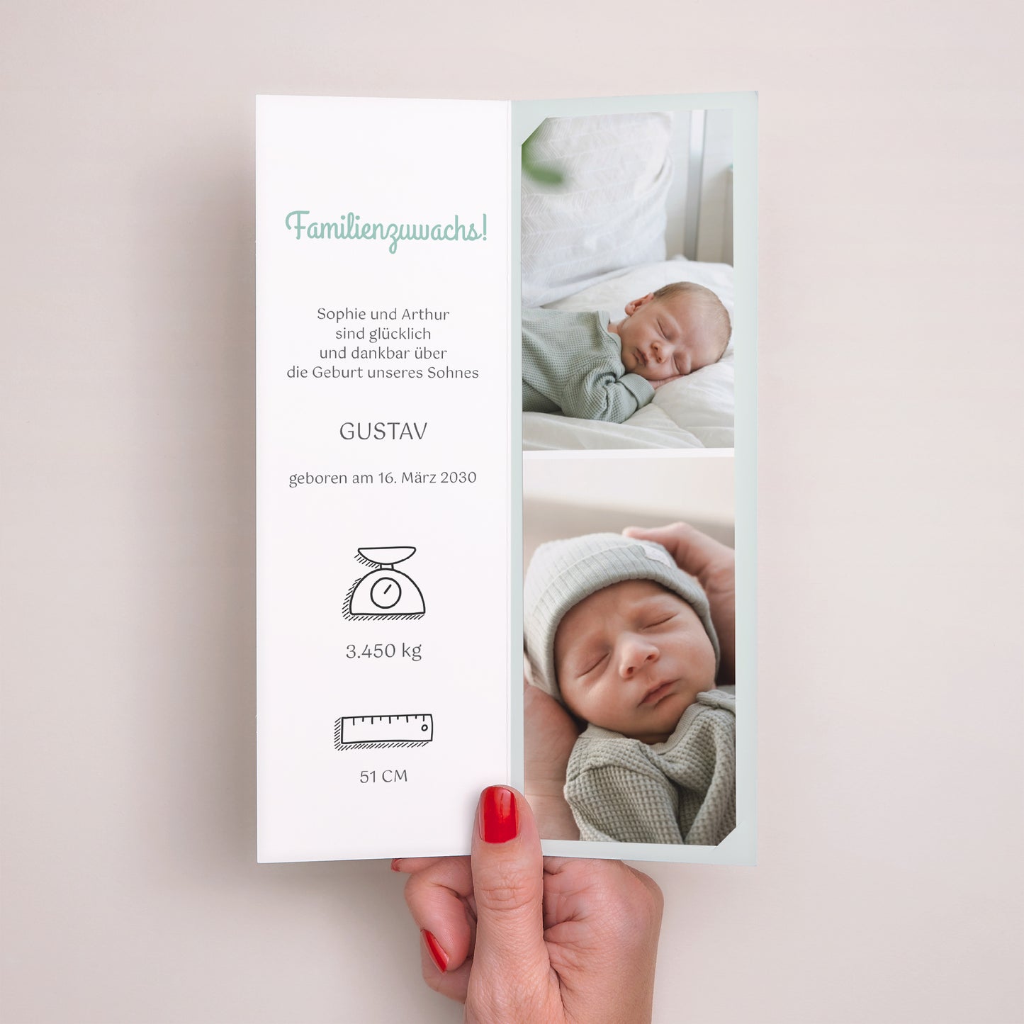 Geburtskarte Fotoautomaten Lesezeichen Pfefferminze foto N° 2